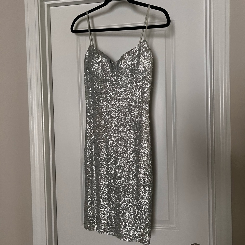 Silver Sequin Fitted Dress